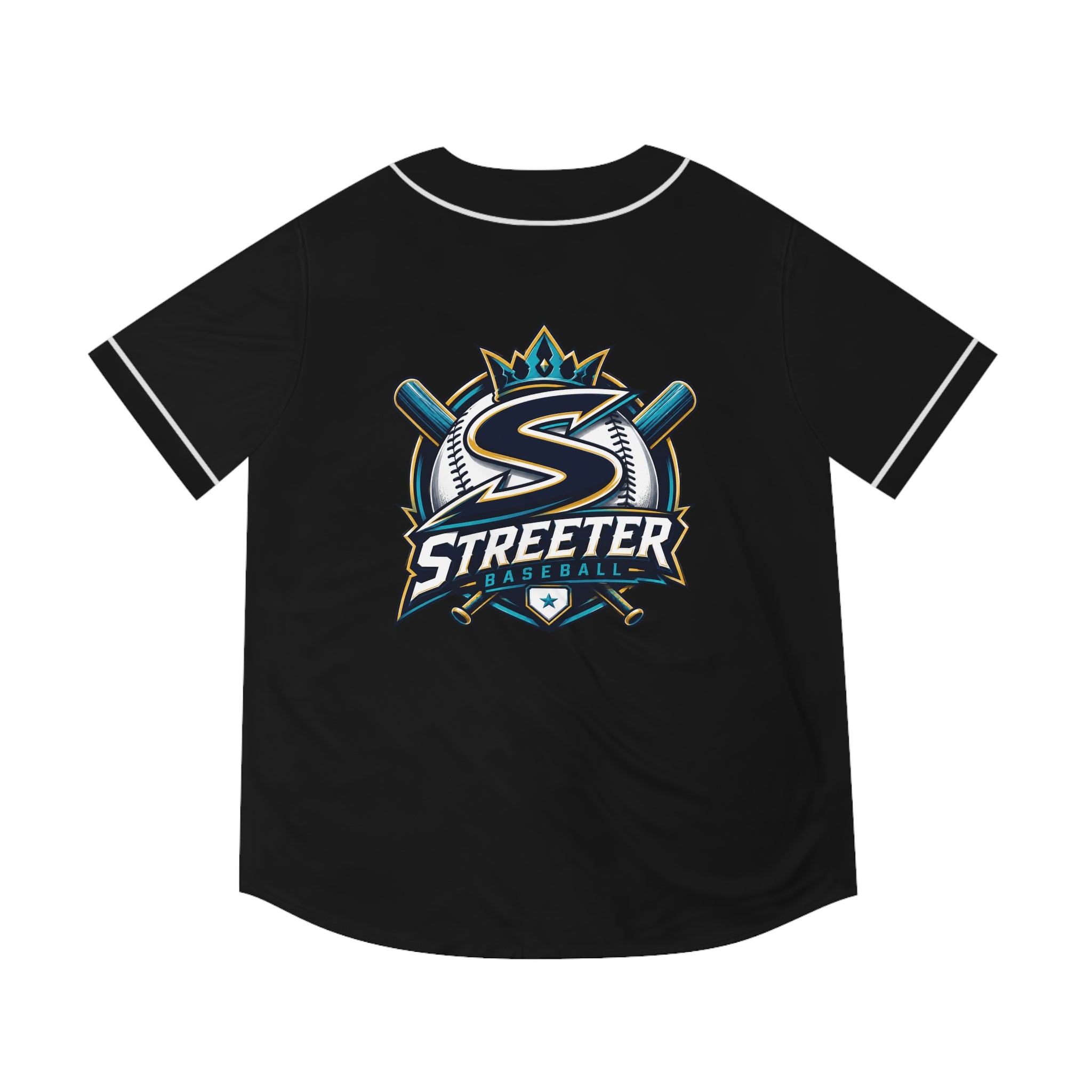 Streeter Baseball Jersey — Black Team Logo Button-Up