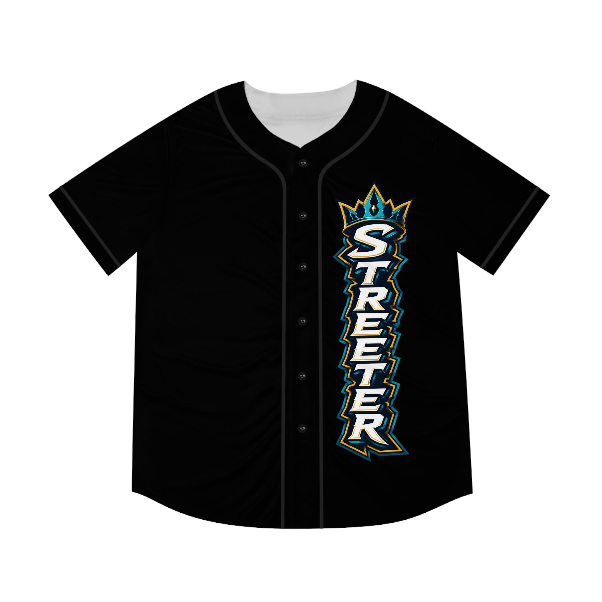Streeter Baseball Jersey — Black Team Logo Button-Up
