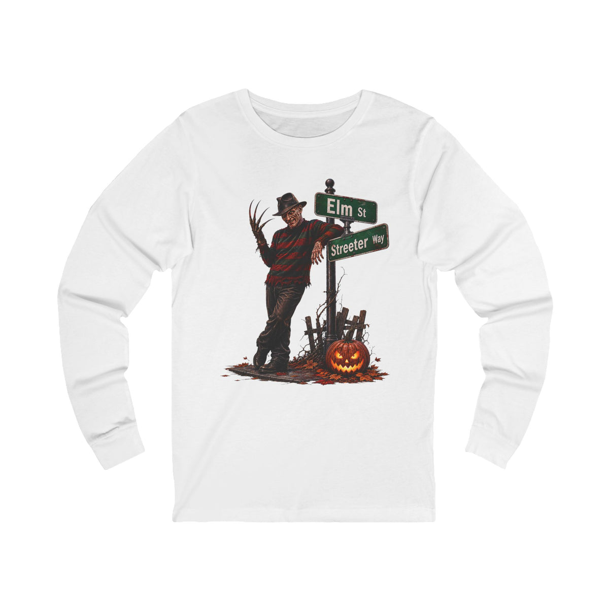 Freddy Krueger Elm St. & Streeter Way — Halloween Horror Long Sleeve Tee