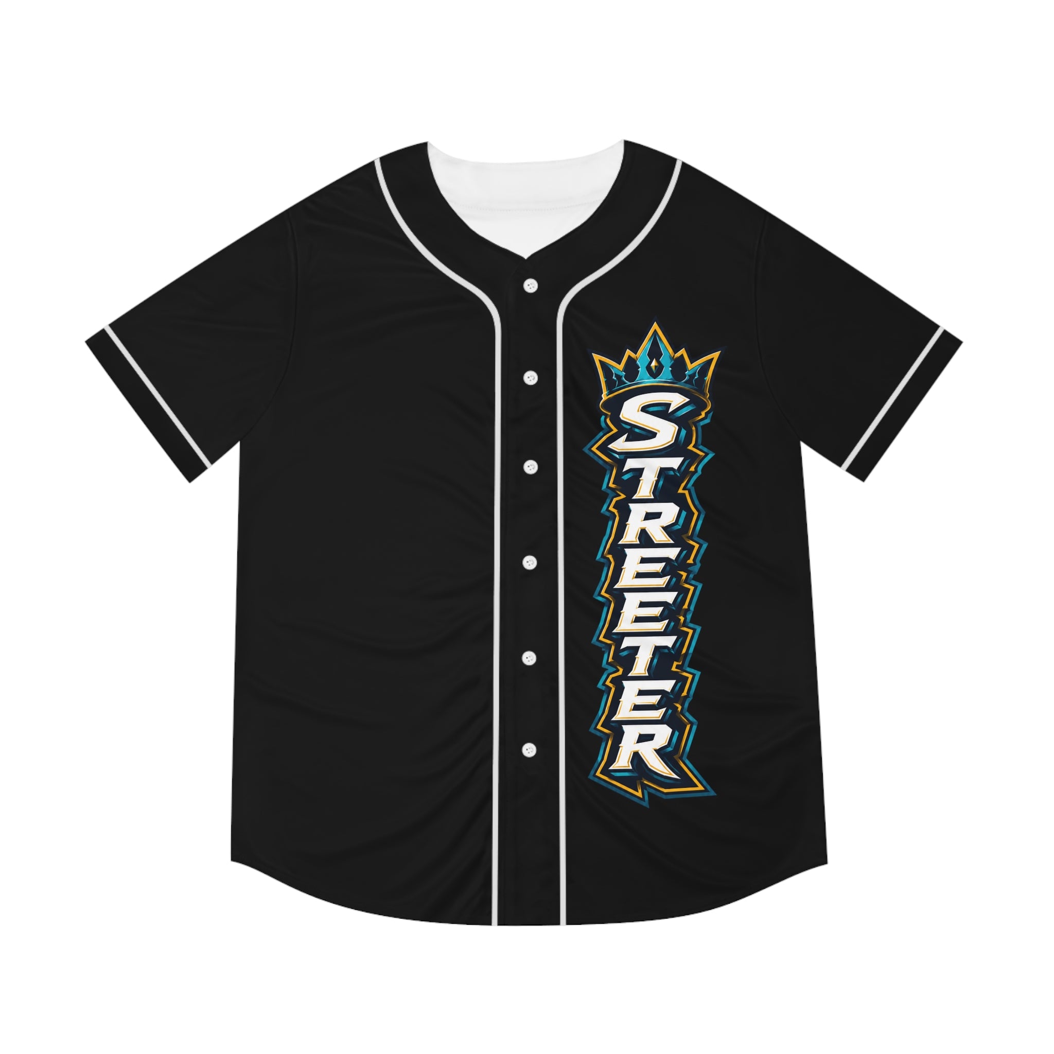 Streeter Baseball Jersey — Black Team Logo Button-Up
