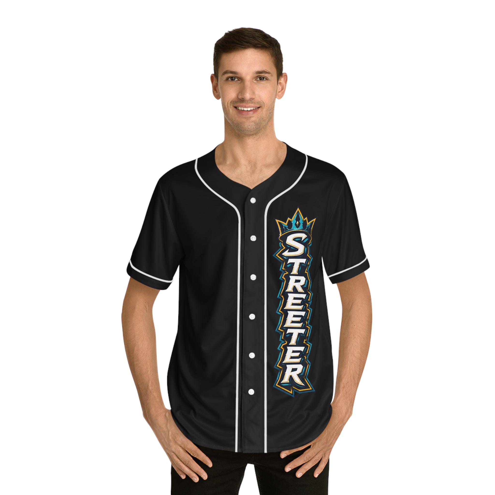 Streeter Baseball Jersey — Black Team Logo Button-Up
