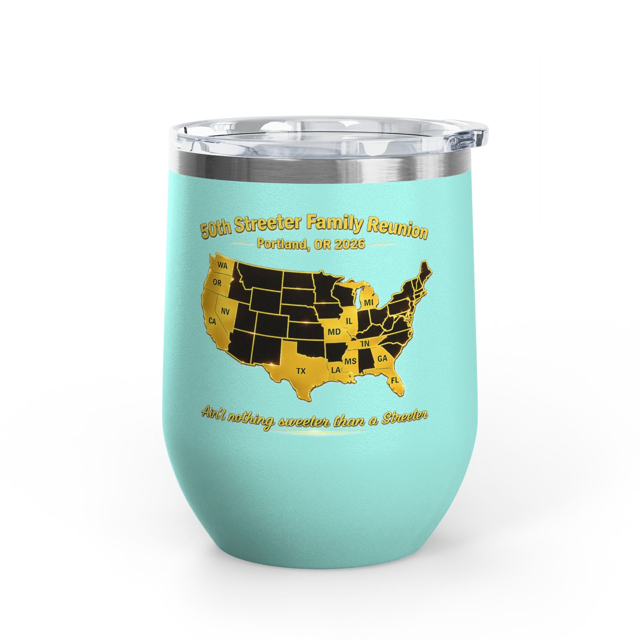12oz Wine Tumbler — Family Reunion USA Map Design (Personalize Year & City)