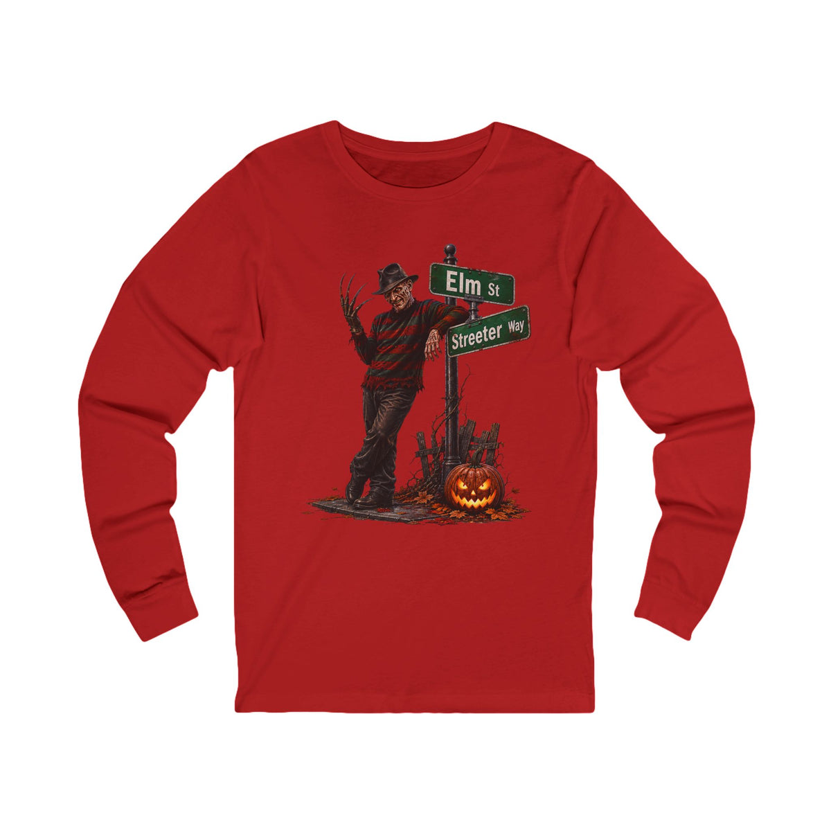 Freddy Krueger Elm St. & Streeter Way — Halloween Horror Long Sleeve Tee