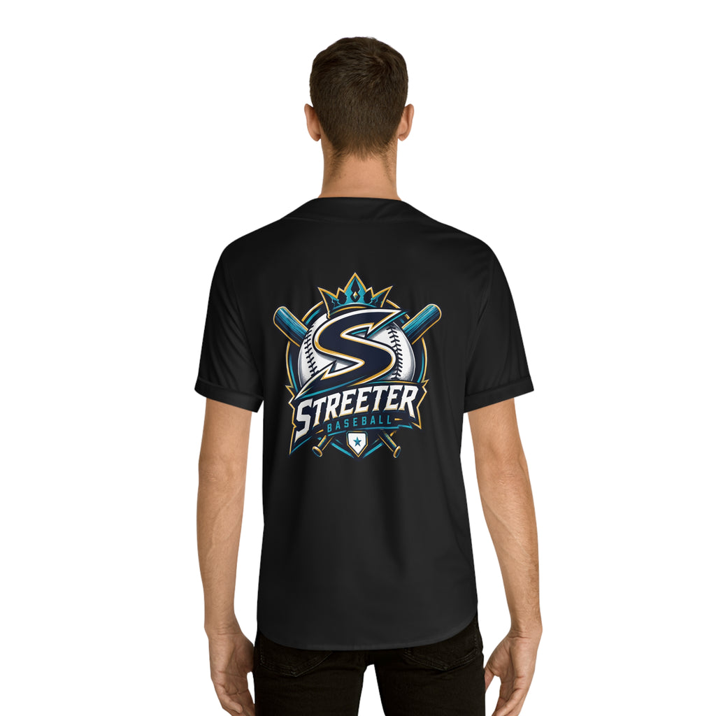 Streeter Baseball Jersey — Black Team Logo Button-Up