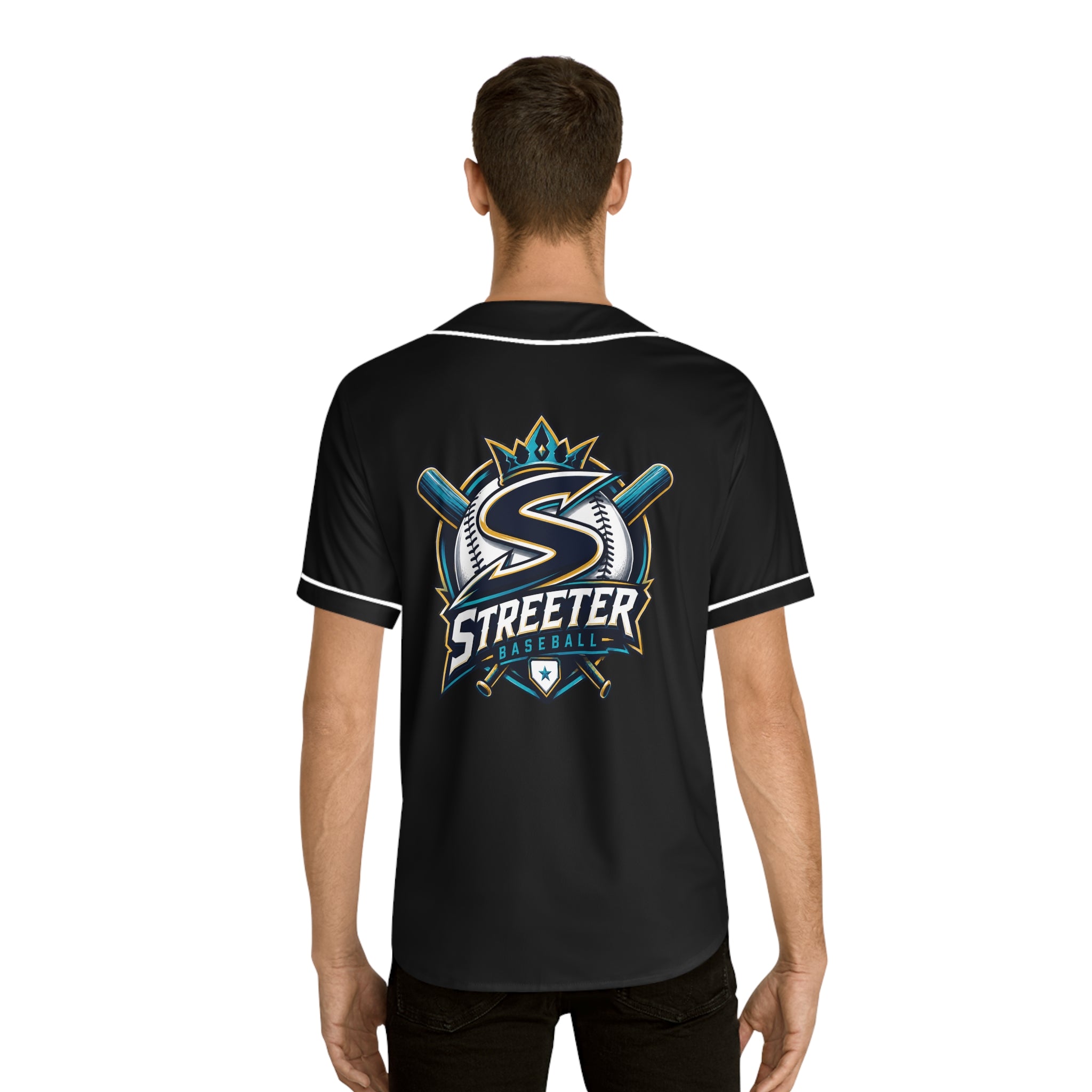 Streeter Baseball Jersey — Black Team Logo Button-Up
