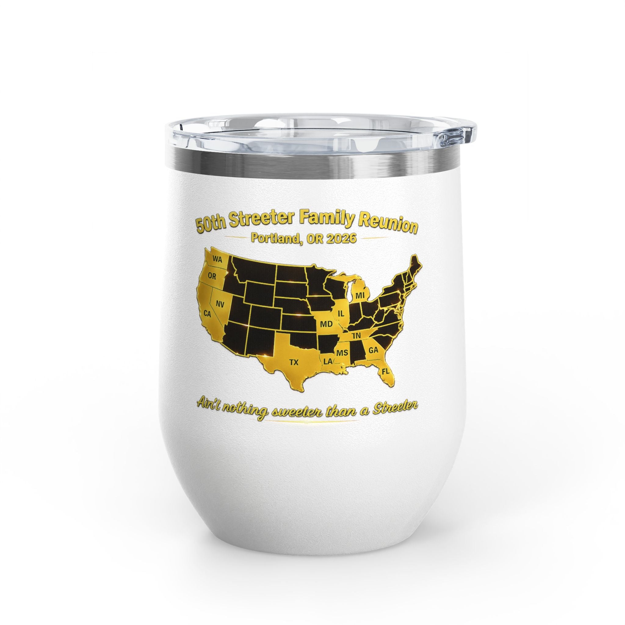 12oz Wine Tumbler — Family Reunion USA Map Design (Personalize Year & City)